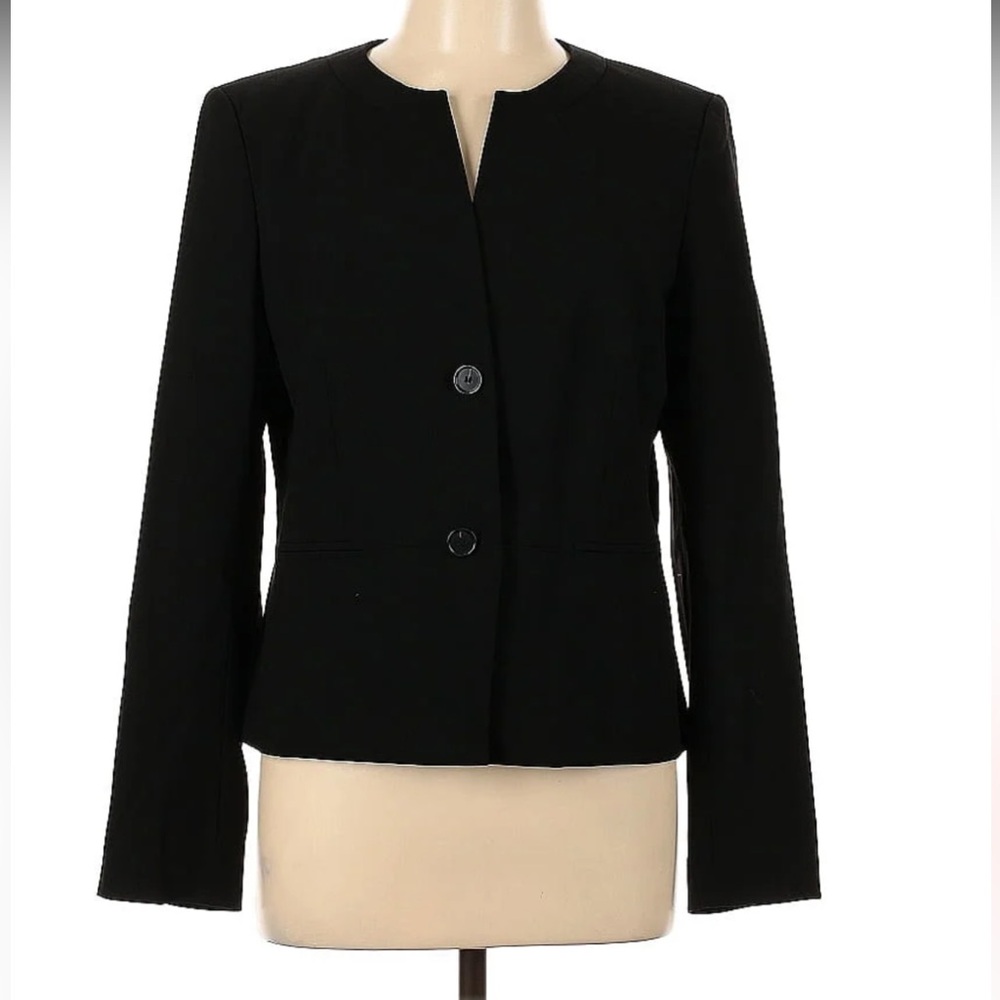 Ann Taylor Collarless Two Button Black Blazer